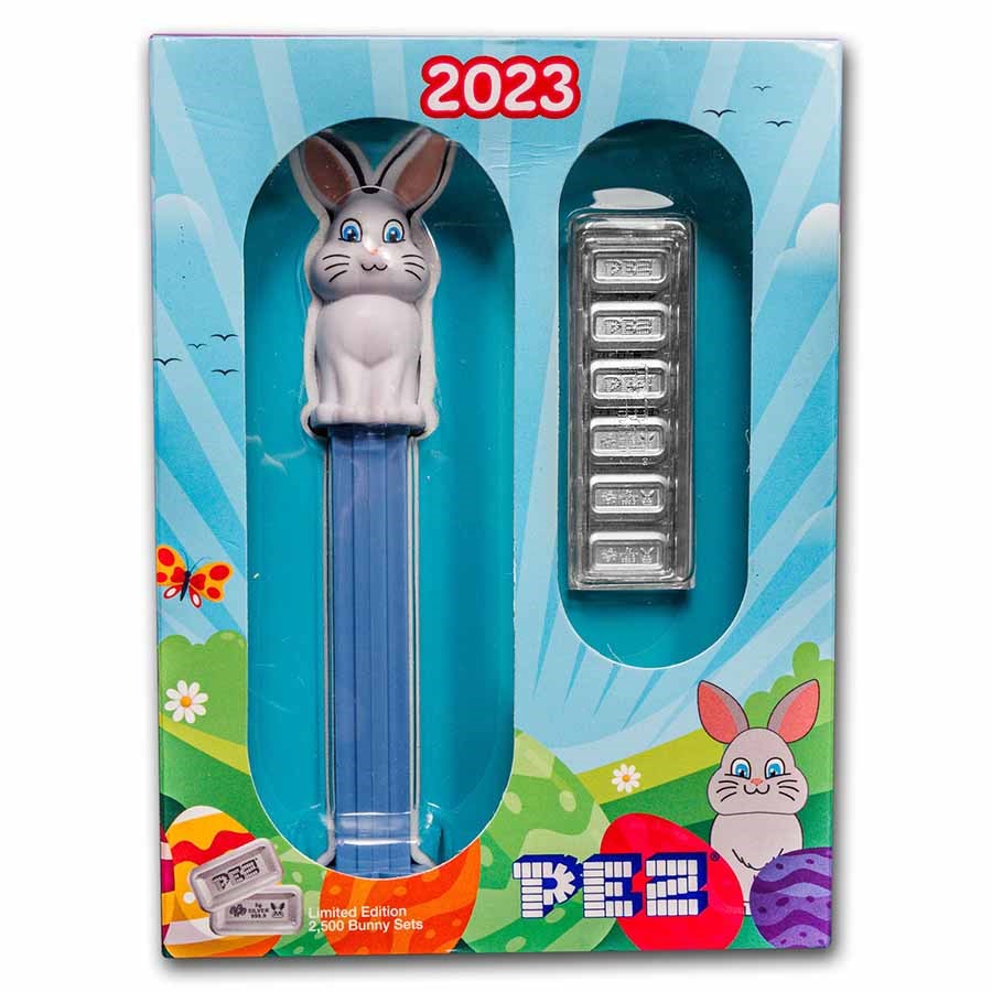 2023 PEZ® Gift Set w/Bunny Dispenser & 6x 5 gram Silver Wafers